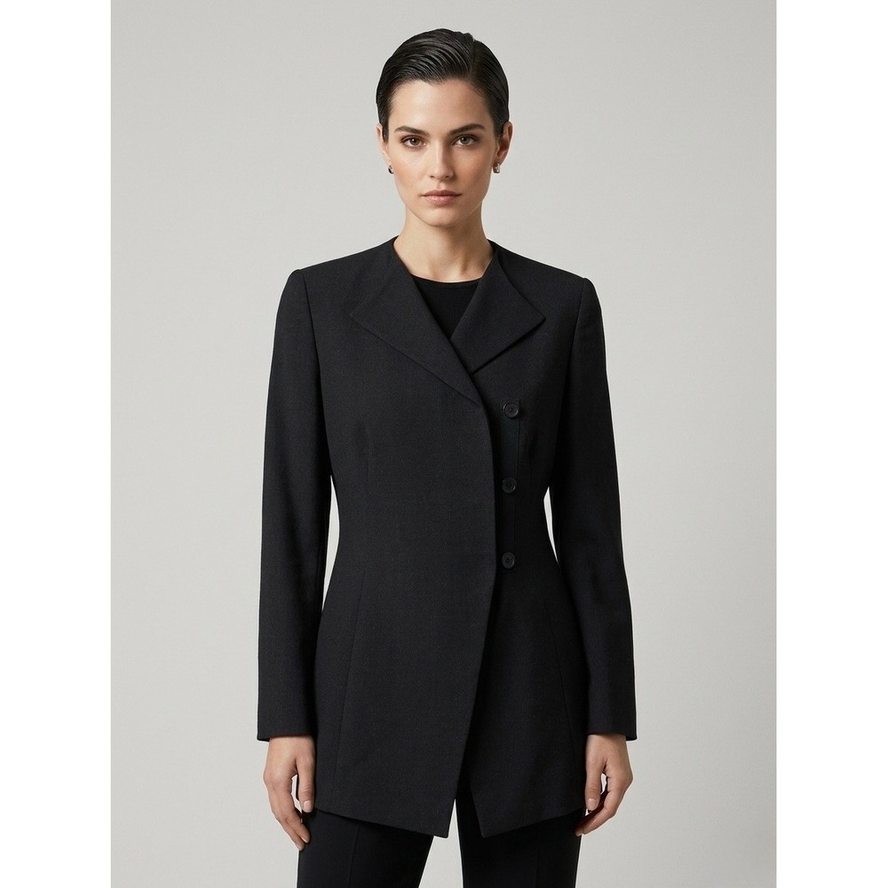 Emporio Armani Womens Virgin Wool Asymmetrical Blazer Jacket Black Italy Tg 40
